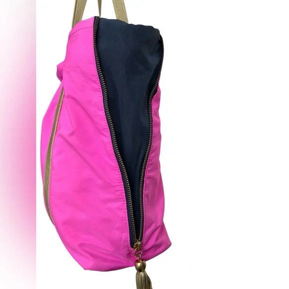 Lilly Pulitzer Hot Pink Large Tote Shoulder Bag Side Zippers Gold Straps Tassels - Picture 6 of 8